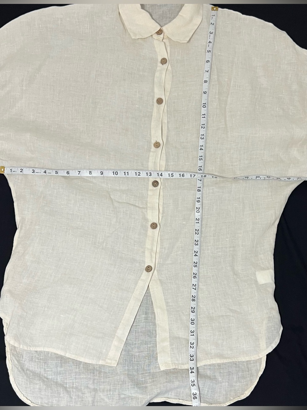 Made in Italy 100% Linen Oversized Tunic Shirt Ivory Button Front Lagenlook OS - Picture 5 of 6